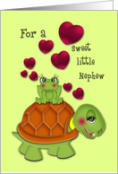 Valentine for a Nephew Happy Turtle with Frog on its Back, Hearts card
