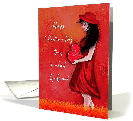 Happy Valentine's Day for My Girlfriend, Woman in Red, Watercolor card