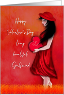 Happy Valentine’s Day for My Girlfriend, Woman in Red, Watercolor card