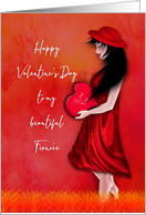 Happy Valentine’s Day for My Fiancee, Woman in Red, Watercolor card