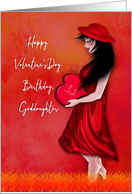 Happy Valentine’s Day Birthday for Goddaughter, Woman in Red, card