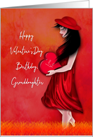 Happy Valentine’s Day Birthday for Granddaughter, Woman in Red, card