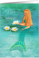 Happy 14th Birthday for Niece Mermaid Lilies Watercolor card