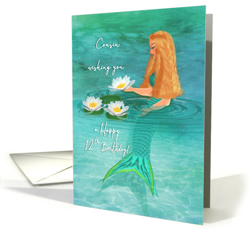 Happy 12th Birthday for Cousin Mermaid Lilies, Watercolor card
