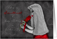 Valentine Birthday for Your Sweetheart, Young Woman Holding Red Rose card