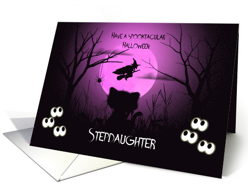 Halloween for Stepdaughter Spooky, Shilouette Cat, Flying... (1581046)