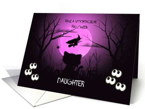 Halloween for Daughter Spooky, Shilouette Cat, Flying Witch, Moon card