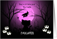 Halloween for Daughter Spooky, Shilouette Cat, Flying Witch, Moon card