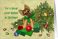 Christmas for Great Nephew, Naughty Shepherd Puppy Knocked Down Tree card