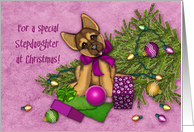Christmas for Stepdaughter, Naughty Shepherd Puppy Knocked Down Tree card