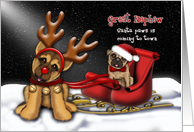 Santa Paws is Coming to Town, Great Nephew, Shepherd Reindeer, Pug card