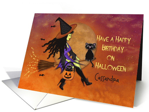 Halloween Birthday,Customize Front, Pretty Witch Riding... (1582852)