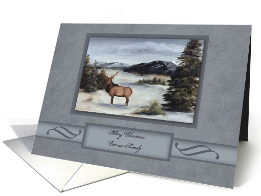 Christmas Customize Name, Painting Elk in the Snow Mountains card