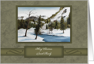 Christmas Customize Name, Painting Winter Forest Setting, Deer Stream card