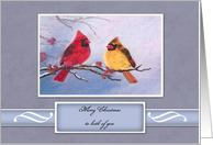 Christmas, Customize Name, Painting of Cardinals Sitting in a Branch card