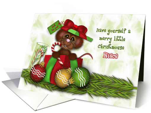 Christmas for Niece, Adorable Christmas Mouse in a Present card