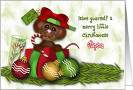 Christmas for Stepson, Adorable Christmas Mouse in a Present card