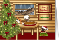 Christmas, Custom Name, Moose, Kitten, Pug Waiting to Eat Pie card