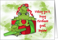 Hoppy Christmas for Great Nephew, Frogs in a Christmas Present card