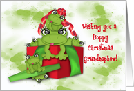 Hoppy Christmas for Grandnephew, Frogs in a Christmas Present card