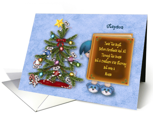Christmas, Stepson, Little Boy Hiding, Mice in Christmas Tree card