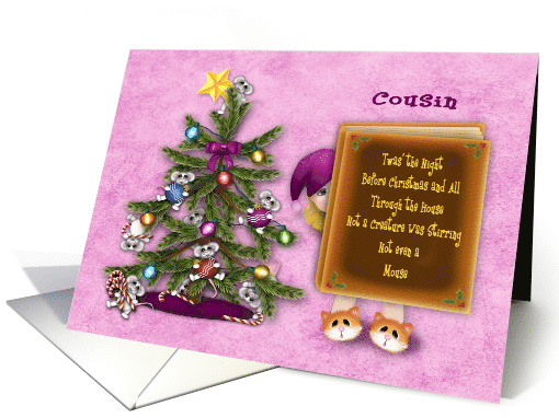 Christmas, Cousin, Little Girl Hiding, Mice in Christmas Tree card