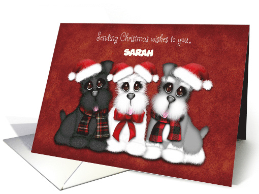 Sending Christmas Wishes Customize Name, Puppies with Santa Hats card