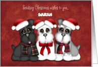 Sending Christmas Wishes Customize Name, Puppies with Santa Hats card