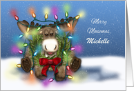 Merry Moosemas Customize Name, Moose Tangled Christmas Lights card