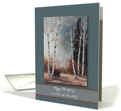 Thanksgiving, Customize Name, Painting of Birch Trees in the Fall card