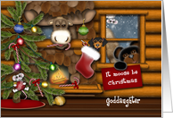 It Moose Be Christmas, Goddaughter, Log Cabin Scene with Animals card