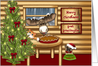 Christmas Moose for Great Granddaughter, Kitten Pug Waiting to Eat Pie card