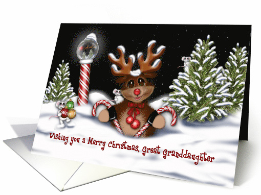 Christmas for a Great Granddaughter, Reindeer at the North Pole card