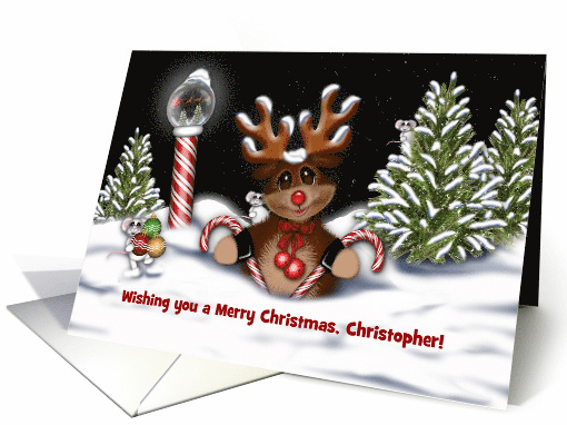 Christmas, Customize Name, Reindeer at the North Pole card (1585832)