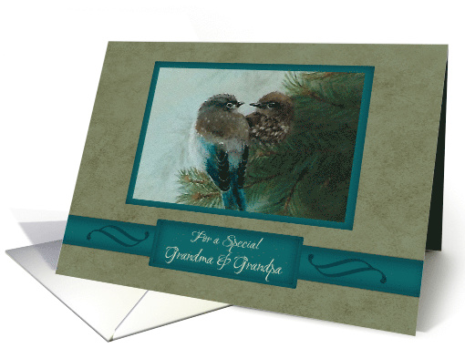 Christmas, For Grandma and Grandpa, Birds in Tree Branch Art card