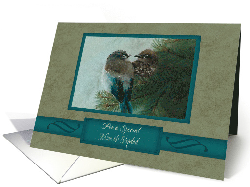 Christmas, For a Mom and Stepdad, Birds in Tree Branch Art card