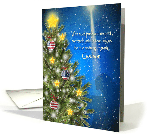 Military Christmas, Godson, Patriotic Ornaments Pride, Respect card