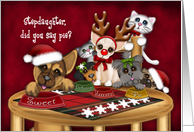 Christmas, For a Stepdaughter, Puppies and kittens Waiting for Pie card