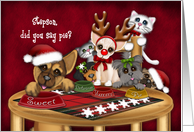 Christmas, For a Stepson, Puppies, kittens Waiting for Pie card