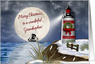 Merry Christmas, Grandnephew, Lighthouse, Moon Reflecting on the Water card