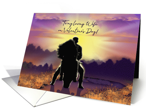 Valentine for Wife, Man, Woman Riding a Motorcycle into a Sunset card