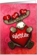 Valentine Moose Holding a Big Heart card