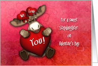Valentine for a Stepdaughter Moose Holding a Big Heart card