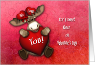 Valentine for a Niece Moose Holding a Big Heart card