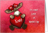 Valentine for a Cousin Moose Holding a Big Heart card