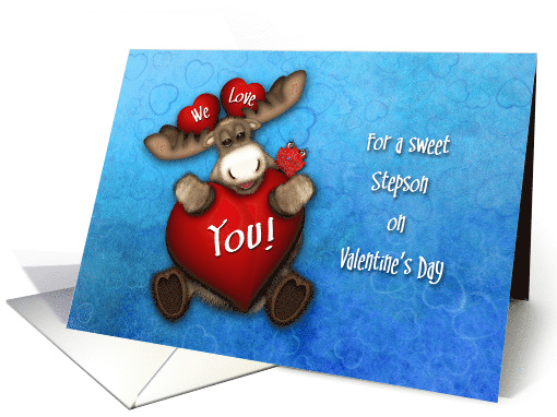 Valentine for a Stepson Moose Holding a Big Heart card (1597282)