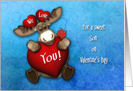 Valentine for a Son Moose Holding a Big Heart card