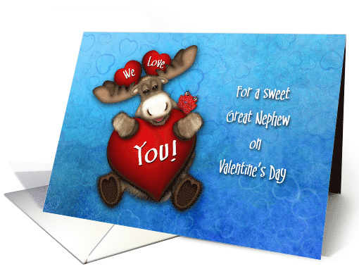 Valentine for a Great Nephew Moose Holding a Big Heart card (1597292)