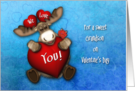 Valentine for a Grandson Moose Holding a Big Heart card