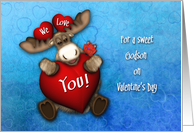 Valentine for a Godson Moose Holding a Big Heart card